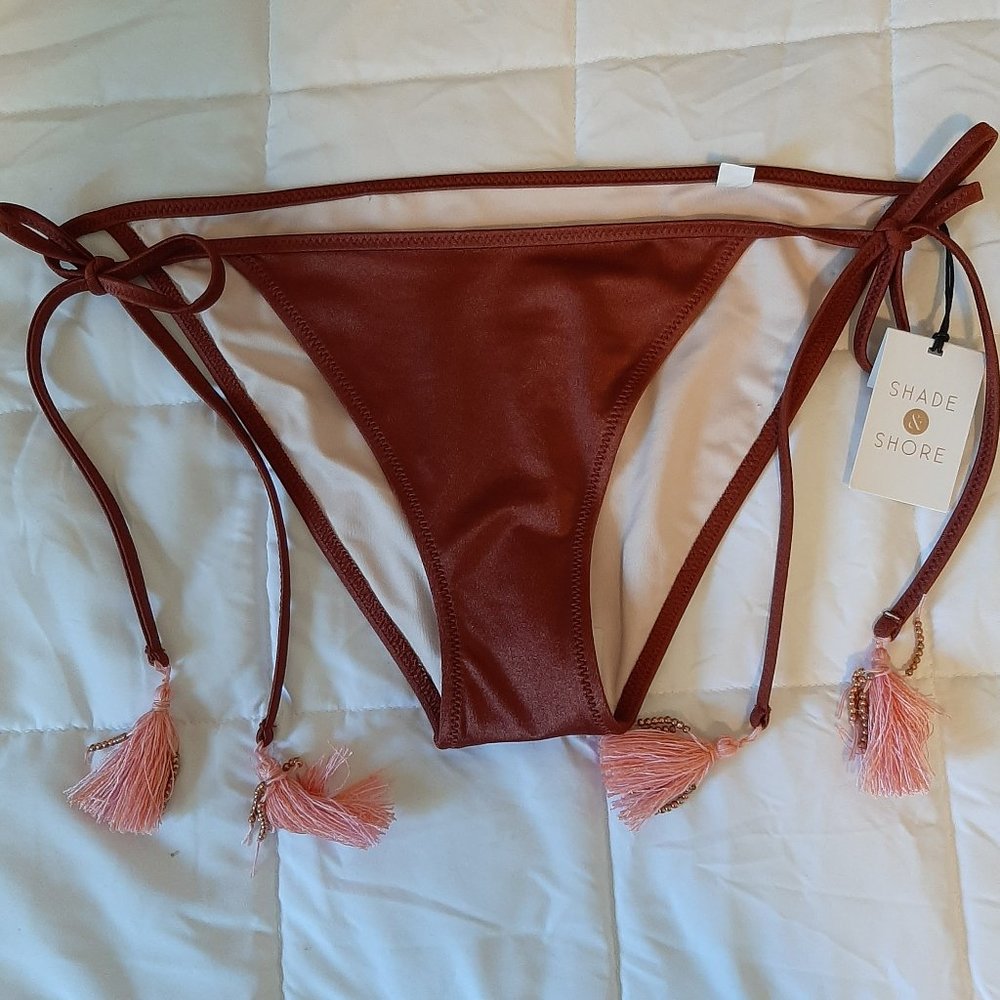 Shade & Shore Rust Bikini Bottom with Pink Tassels